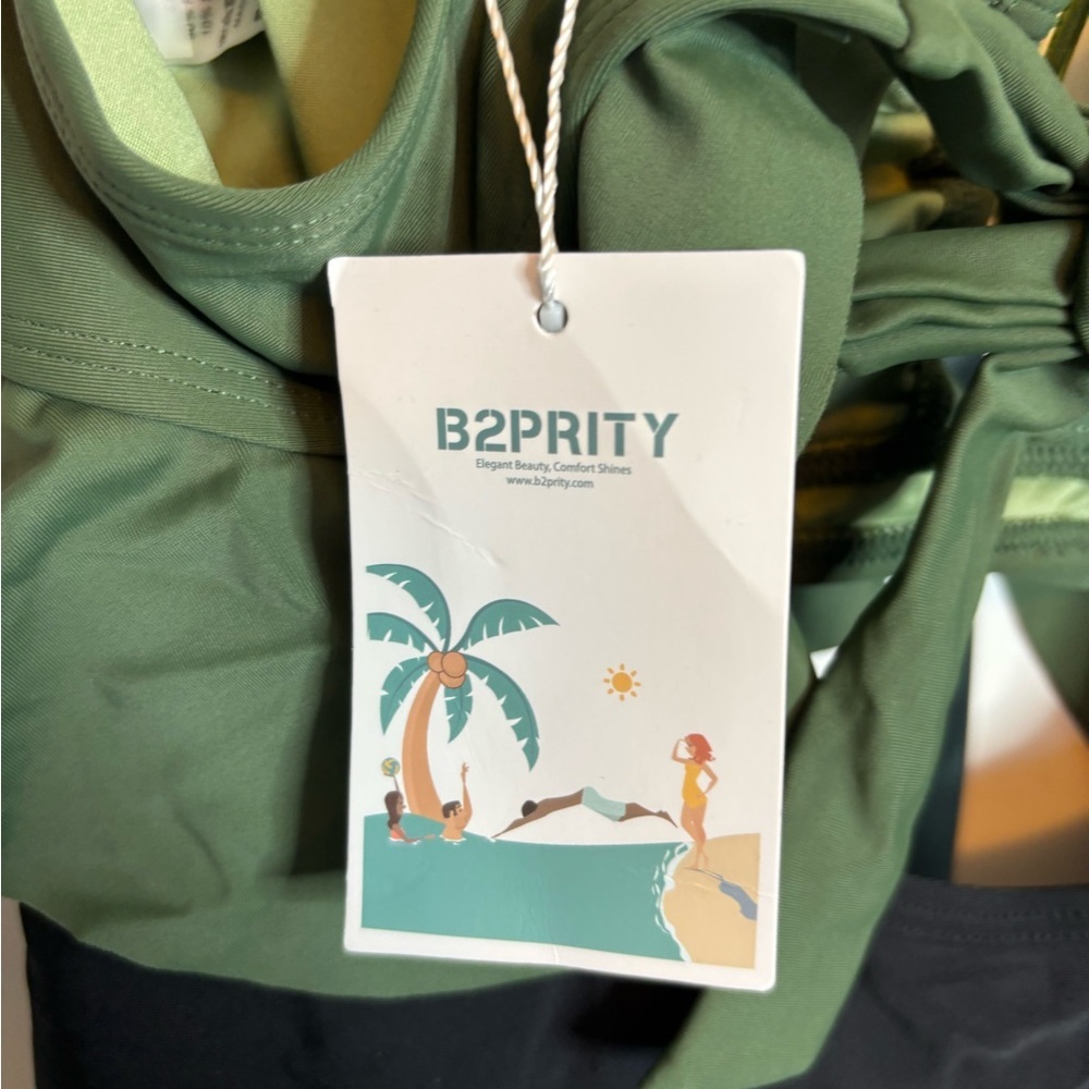 NWT B2prity Tummy Control One-Piece Ruffled Swimsuit Army Green & Black Size M - Picture 7 of 10